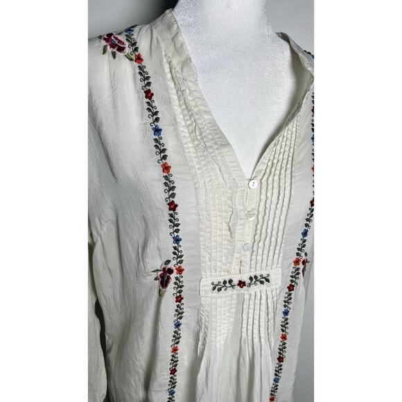 Johnny Was Medium Embroidered Ivory Pintuck Sheer Boho Festival Tunic Dress - Picture 6 of 12